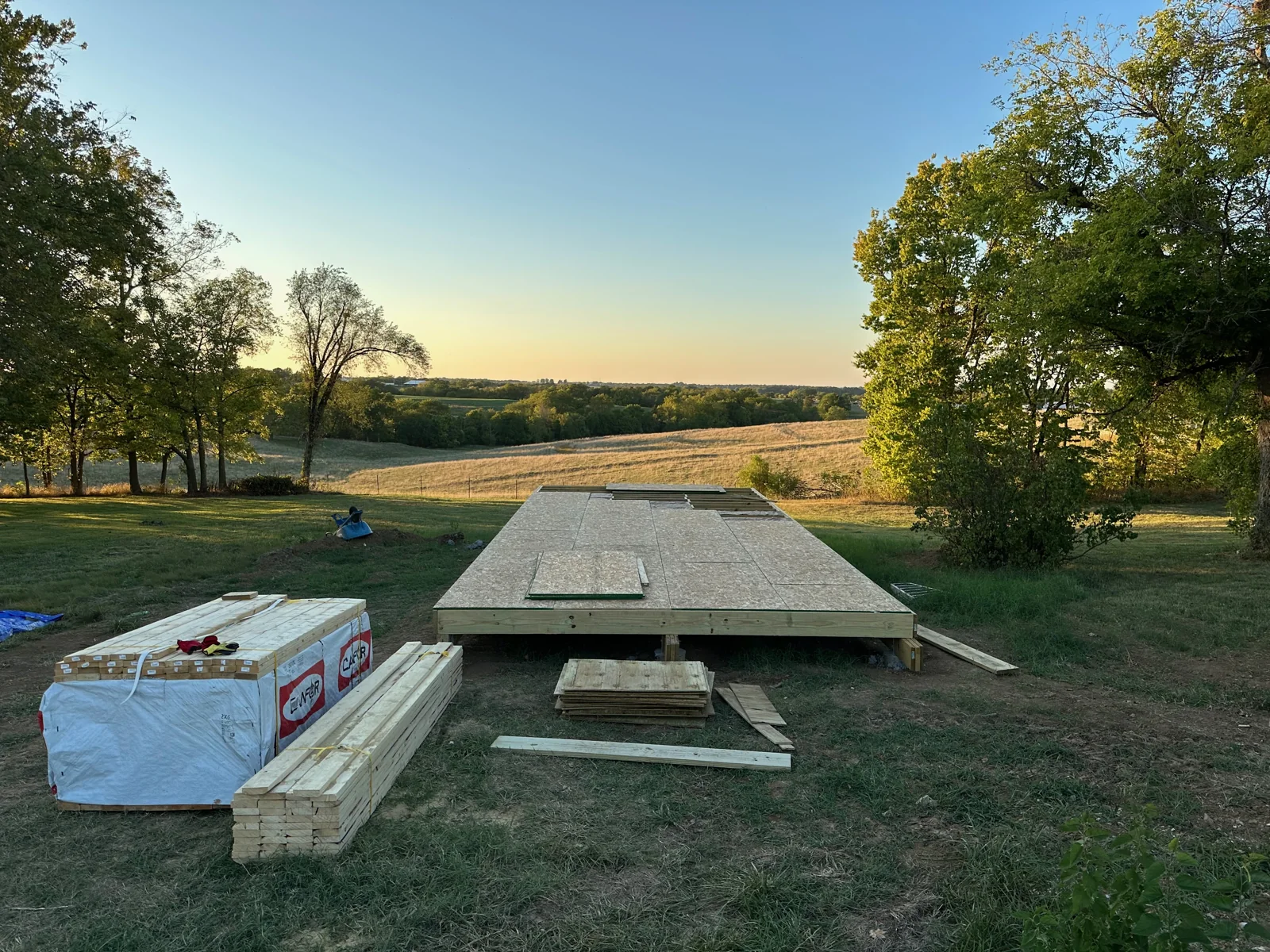 The early pier and beam foundation laid out on the property.
